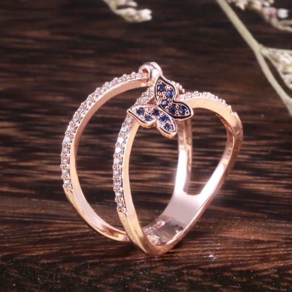 Luxury Rose Gold Micro Pave CZ Butterfly Ring - Picture 4 of 6
